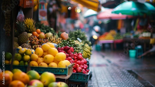Local Market Discovery, showcase a traveler exploring a vibrant local market, background image generative AI photo