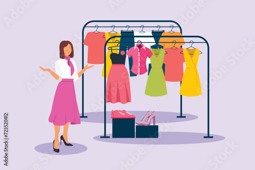 Happy people shopping at mall. Shopping concept. Colored flat vector illustration isolated.