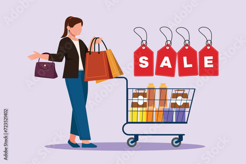 Happy people shopping at mall. Shopping concept. Colored flat vector illustration isolated. © Sell Vector