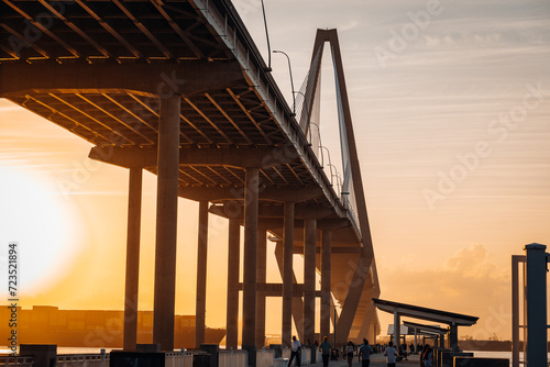 Photography Arthur Ravenel Bridge as seen from the Mount Pleasant Waterfront Park in Charles