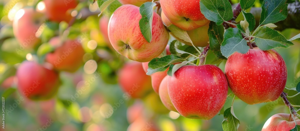 Abundant ripe fruits found in apple orchard branches. Abundant ripe fruits found in apple orchard branches.