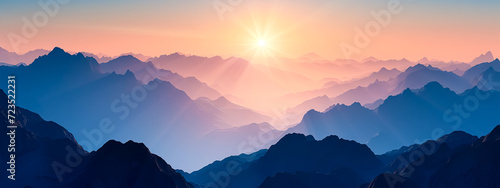 Sunrise in the mountains panoramic view beautiful scenery wide wallpaper generated by ai 