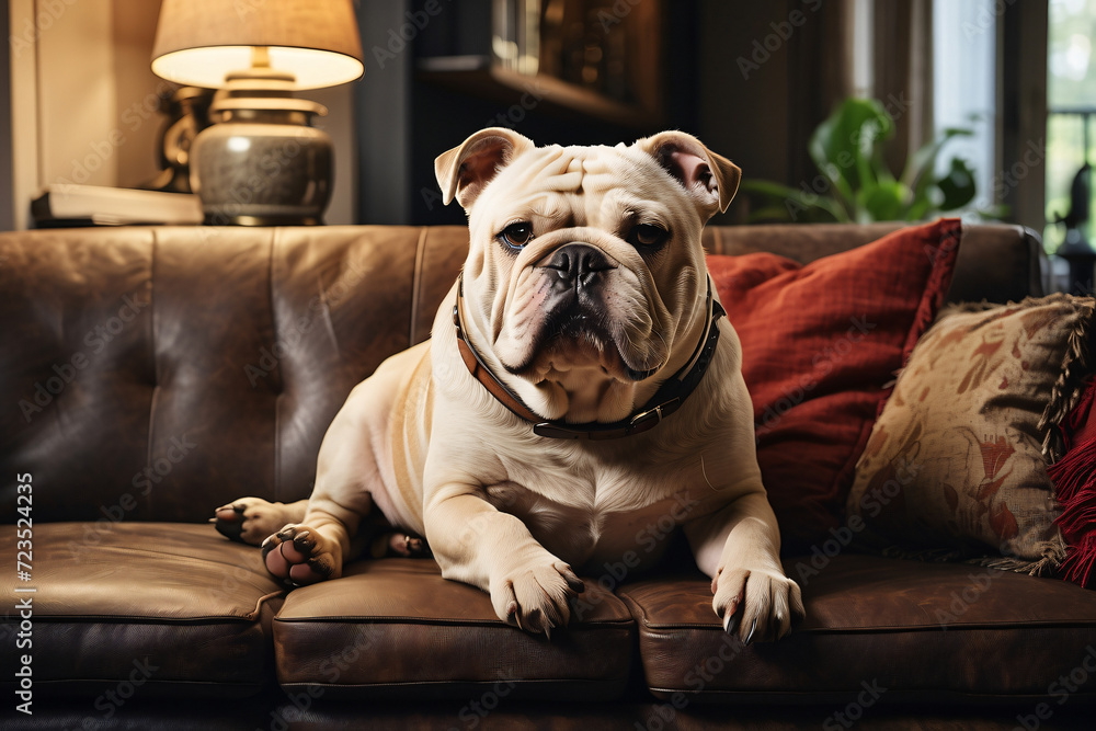 bulldog sitting on the sofa
