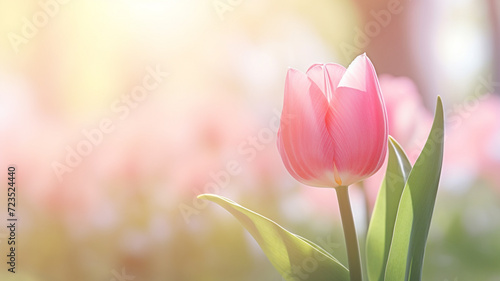 beautiful pink tulip on blurred spring sunny background