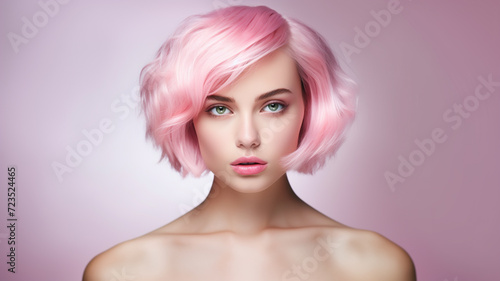 Beauty fashion model portrait pink color hair
