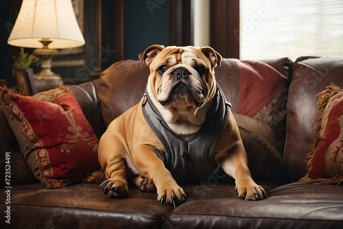 bulldog sitting on the sofa © HMMR