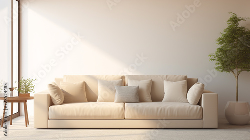 beige sofa in living room daylight from window photo