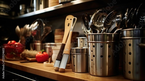 view of a chef's kitchen utensils
