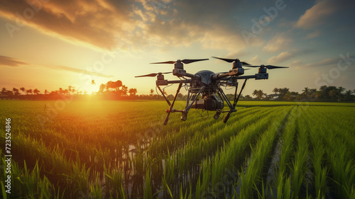 Drone over rice field © Yuwarin