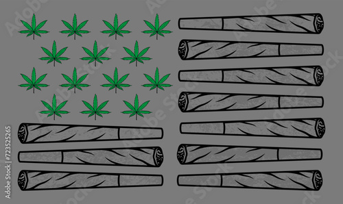 Weed Marijuana Legalize Cannabis Leaf in United States Flag, USA flag with a hemp leaf
