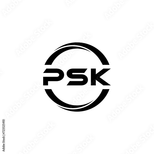 PSK letter logo design with white background in illustrator, cube logo, vector logo, modern alphabet font overlap style. calligraphy designs for logo, Poster, Invitation, etc. photo