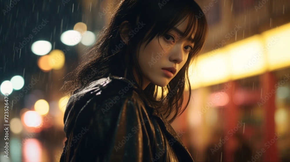 Fototapeta premium young Asian woman in Japan Street at night