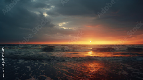 Dramatic view of sunset beach abstract background. Generative ai. © tonktiti