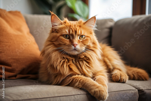 orange cat sitting on the sofa