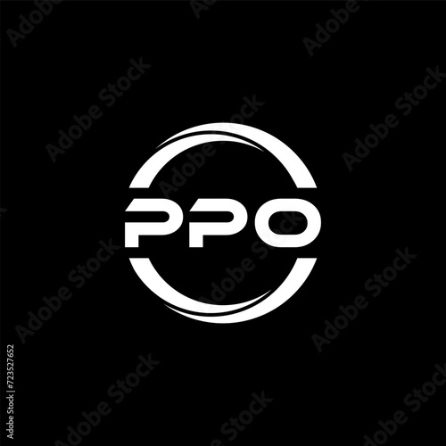 PPO letter logo design with black background in illustrator, cube logo, vector logo, modern alphabet font overlap style. calligraphy designs for logo, Poster, Invitation, etc.