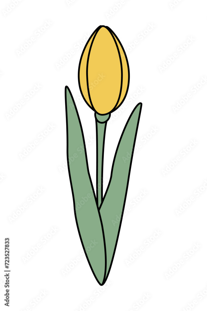 Stylized yellow tulip flower. Isolated design element for springtime greetings, posters or cards Stylized yellow tulip flower. Isolated design element for springtime greetings, posters or cards