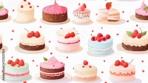 Seamless pattern with different types of cakes. Birthday background.