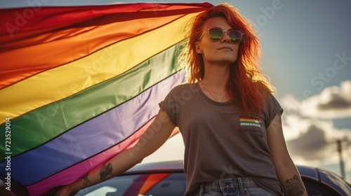 Girl with lgbti flag on her back