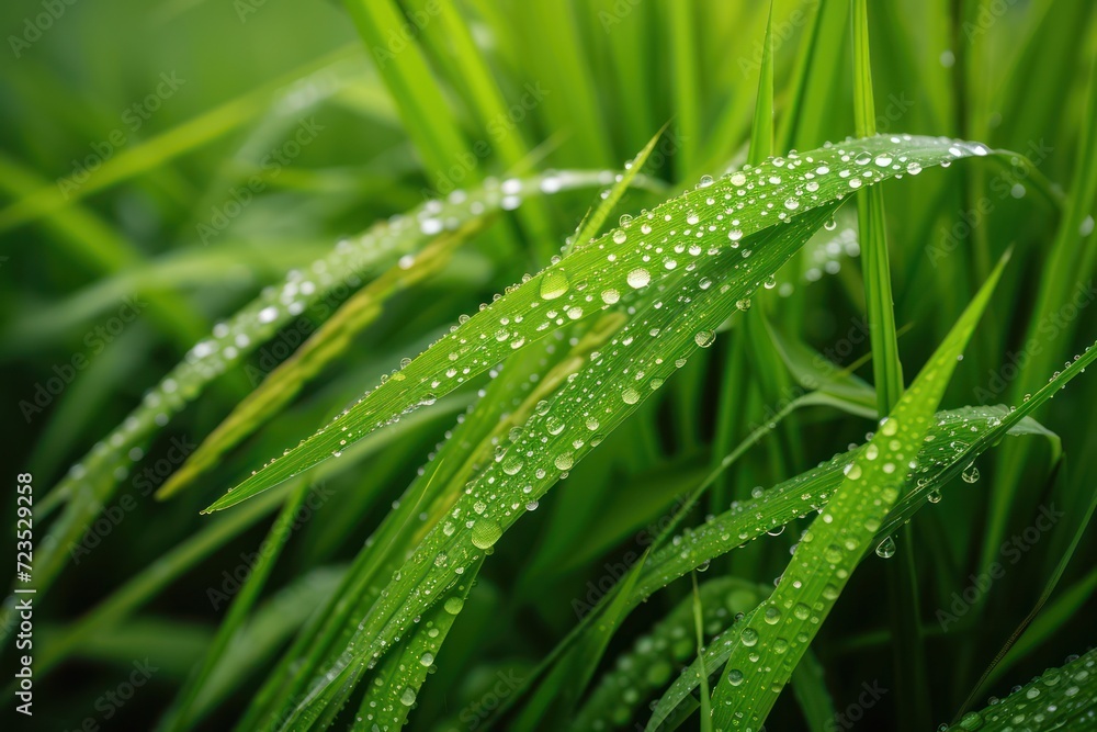 Raindrops on green rice plants Raindrops on green rice plants