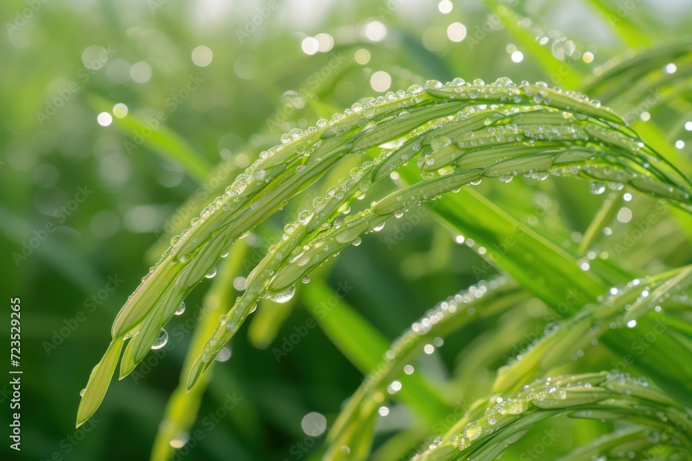 Raindrops on green rice plants Raindrops on green rice plants