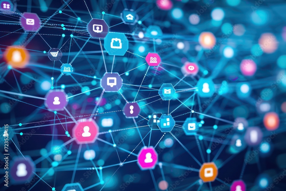 World social network diagram and social marketing in the form of connecting social media icons. World social network diagram and social marketing in the form of connecting social media icons.