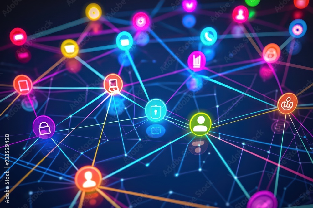 World social network diagram and social marketing in the form of connecting social media icons. World social network diagram and social marketing in the form of connecting social media icons.