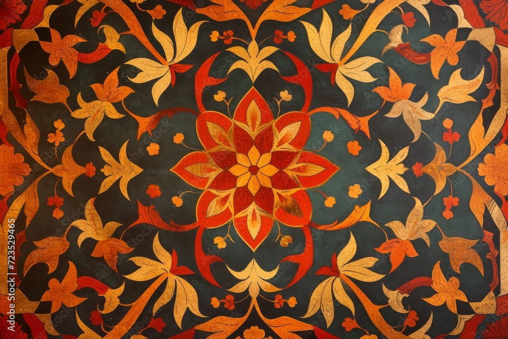 appears to be a piece of textile with an ornate design featuring a mix of floral and geometric elements appears to be a piece of textile with an ornate design featuring a mix of floral and geometric elements