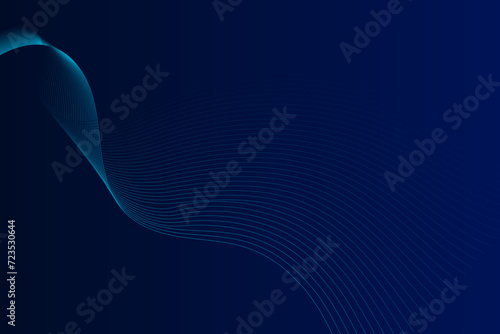 Dark blue abstract background with glowing geometric lines. Modern shiny blue rounded lines pattern. Elegant graphic design. Futuristic technology concept