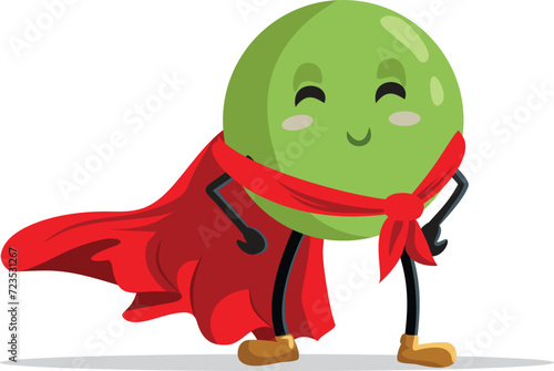 Superhero Green pea Character Vector Cartoon illustration. Funny vegetable mascot wearing a red cape being a super-nutritious food 

