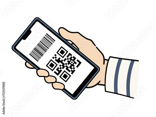 スマホ決済する男性の手元のイラスト