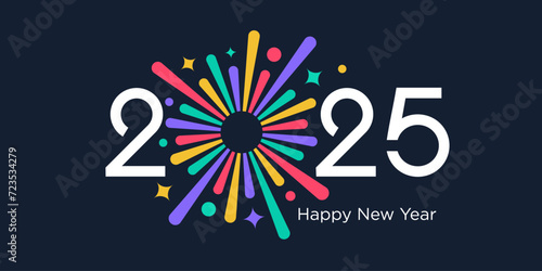 2025 Happy New Year design vector. colorful fireworks and trendy new year 2025 design template.