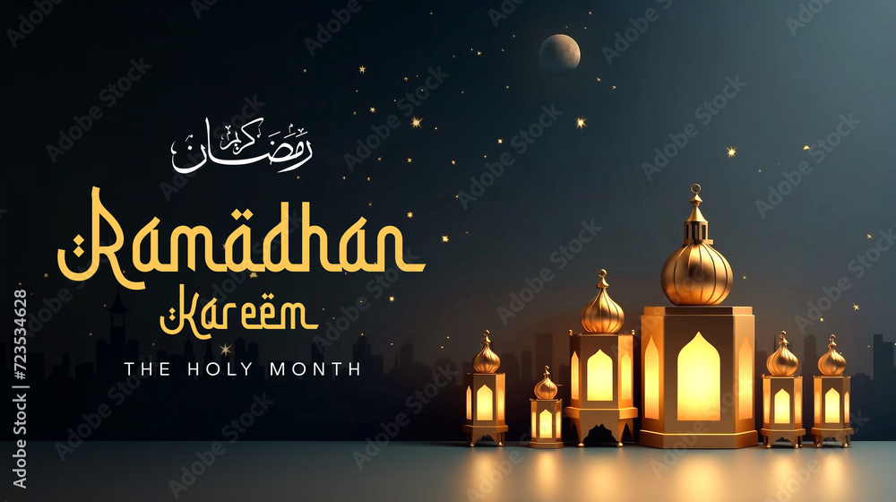 Ramadan Kareem Poster Template with Arabian Golden Lantern 