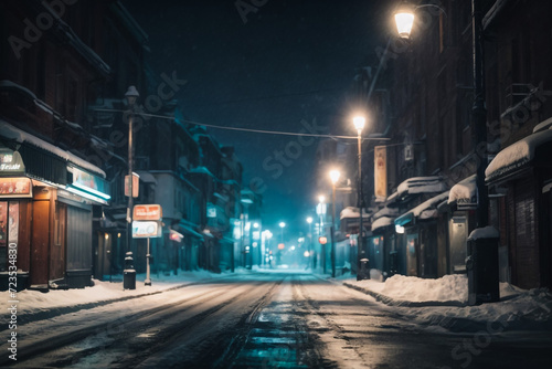 snow street at night