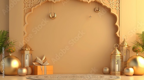 islamic decoration background with bedug drum photo