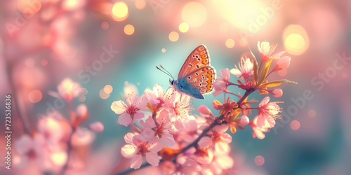  colorful flower of cherry blossom  trees with butterfly on bokeh background  © Nice Seven
