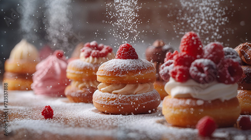 A delicious dessert of buttercream cookies with wild berries served in a luxury restaurant, food, cakes, cookies, ice cream, butter, berries, desserts, sweets, cheese, AI-generated.