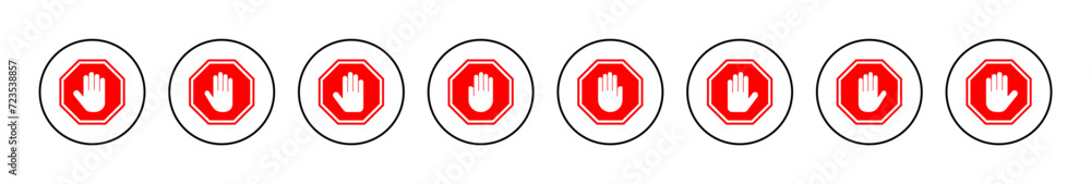 Obraz premium Stop icon vector. stop road sign. hand stop sign and symbol. Do not enter stop red sign with hand
