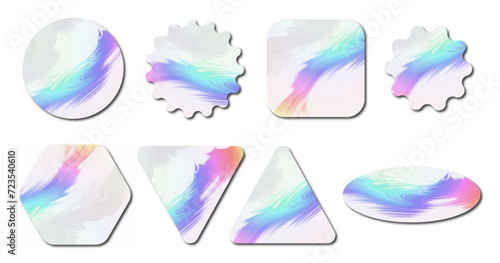 Assorted Holographic Stickers in Various Shapes on a White Background