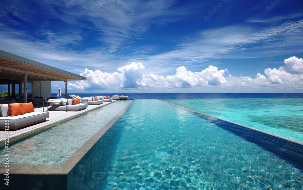 Modern pool that seems to merge with the boundless seascape.