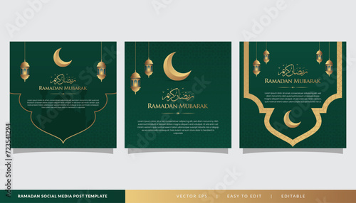 Islamic template background, green set square banner for ramadan kareem feed social media post