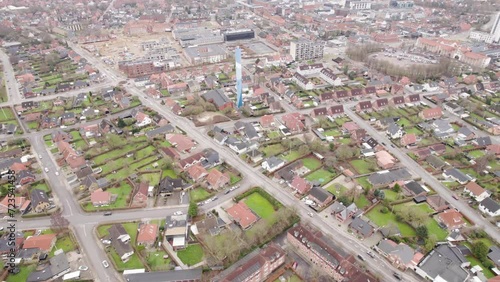 Herning Suburb and West Central Heating Tower - Aerial Shot photo