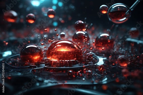 A photo of nano tech red colors bubbles ai generative