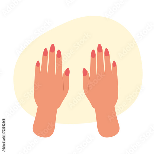 ジェルネイル・ネイルポリッシュを施した揃えられた美しい両手の俯瞰イラスト