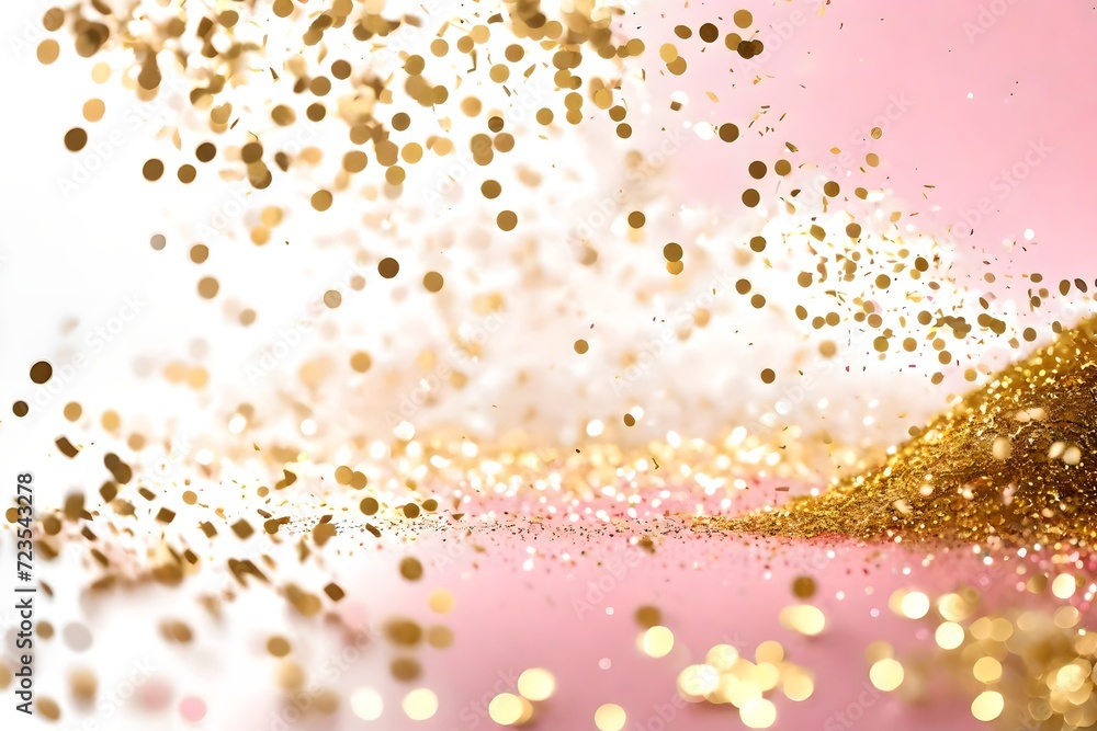 Abstract background with golden and pink background, golden and confetti bokeh background