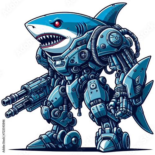 robotic mechanical shark warrior in PNG