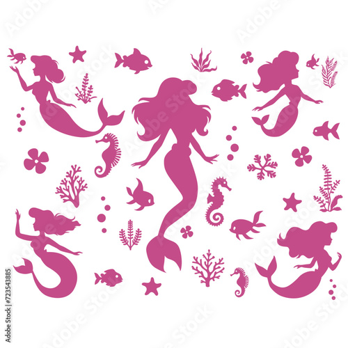 mermaid variations sea creatures wallpaper print