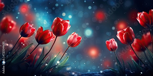Bright red tulip buds stand out elegantly against a dark background, creating a captivating contrast.