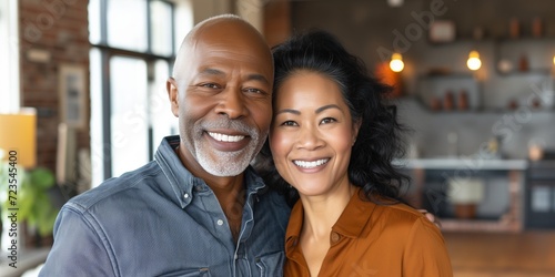 Portrait Mature couple African American and Asian lover love and affection between individuals of different racial