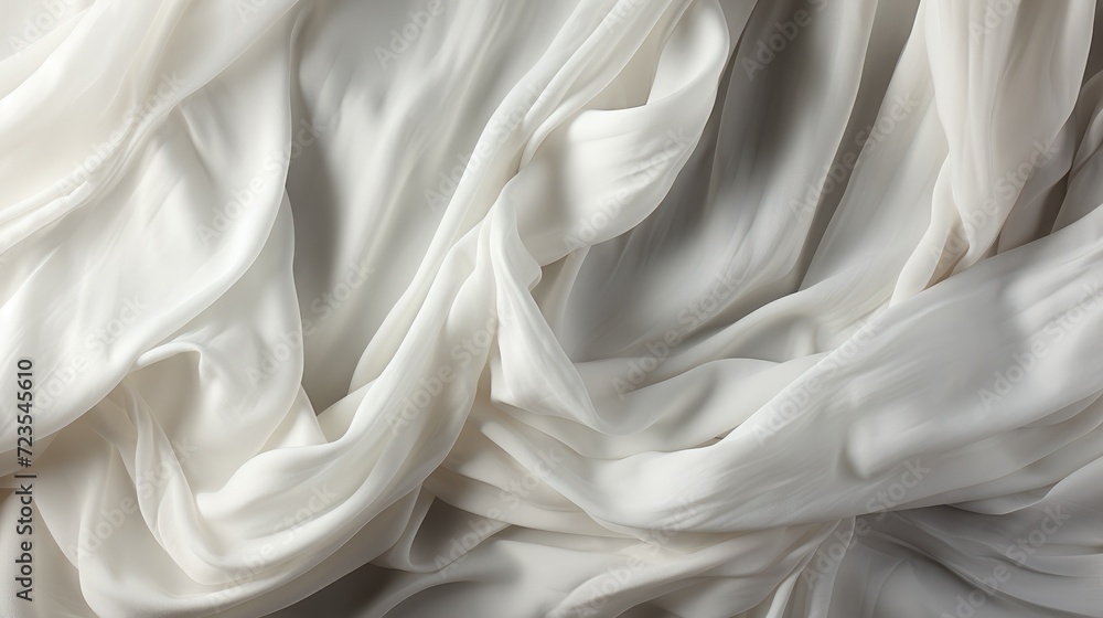 Fototapeta premium Pattern texture crumpled white fabric background natural neutral color. Linen cotton fabric, cloth fabric texture, abstract background design. Copy space. Card or banner