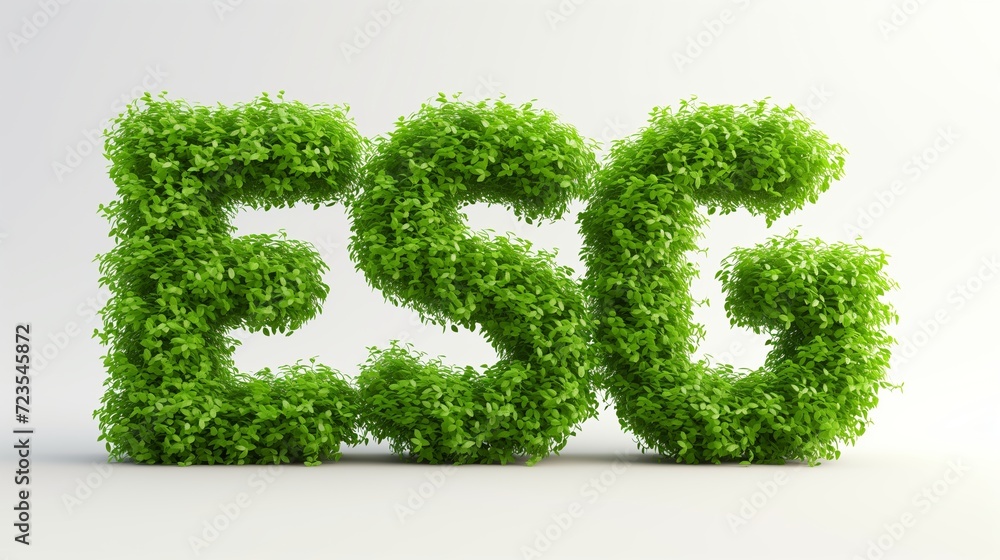ESG Typography Dynamic 3D typography of the text 'ESG' showcasing the green ESG concept, representing environmental, social, and governance principles for sustainable business practices. - obrazy, fototapety, plakaty 